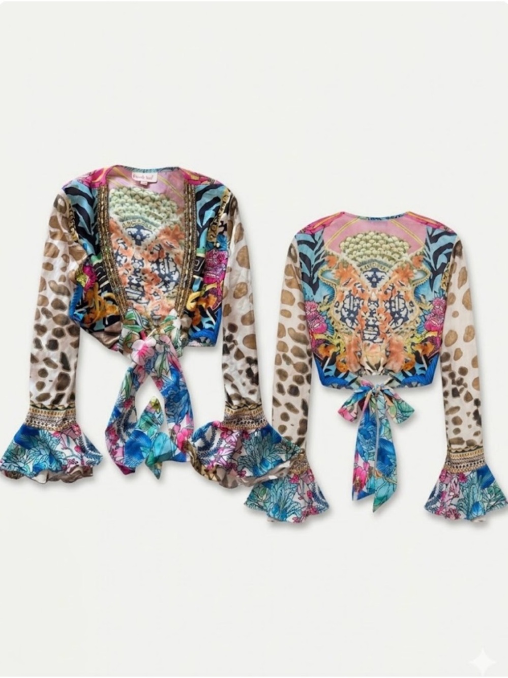Colorful Mixed-Print Tie-Front Top - Multicolor